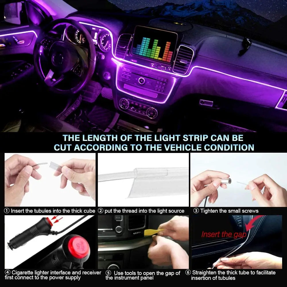 6 in 1 Car LED Interior Atmosphere Lights Optic Fiber APP Music Control RGB Ambient Light Auto Decorative Neon Lamp